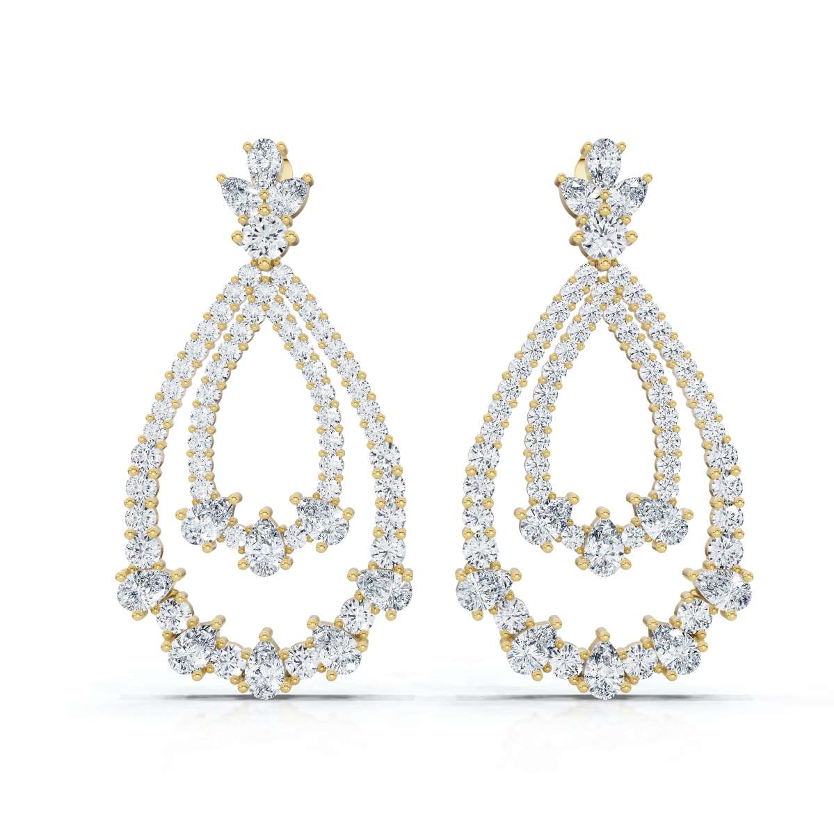 The Grand Tier: 8.36 CTW Nested Pear & Round Diamond Statement Chandelier Earrings 14K-18K Diamond/Platinum
