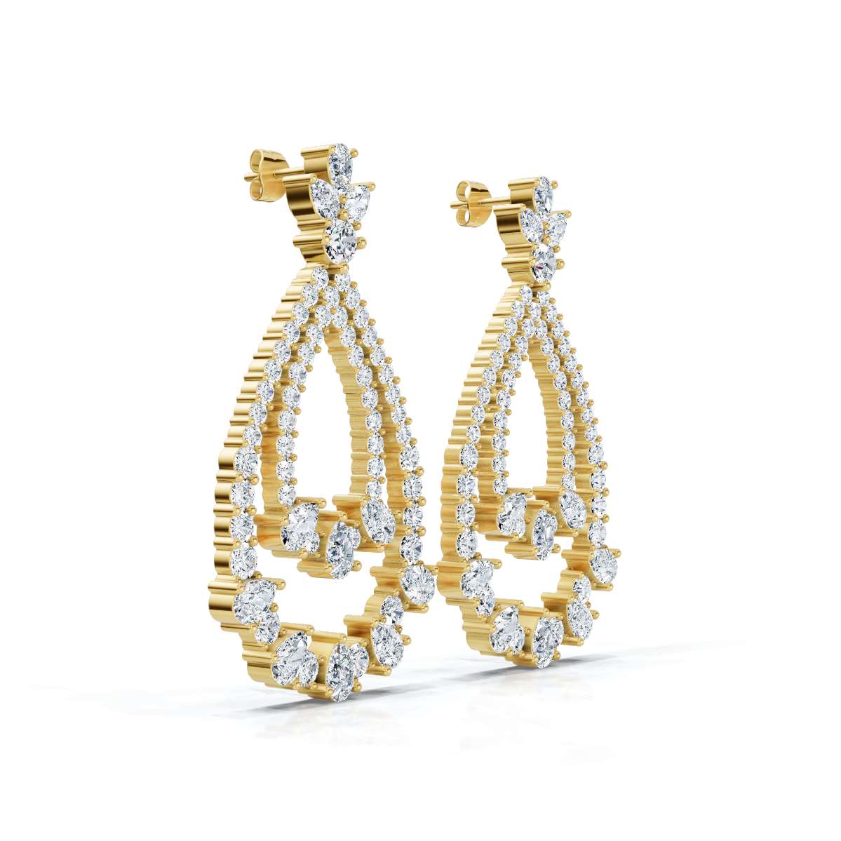 The Grand Tier: 8.36 CTW Nested Pear & Round Diamond Statement Chandelier Earrings 14K-18K Diamond/Platinum