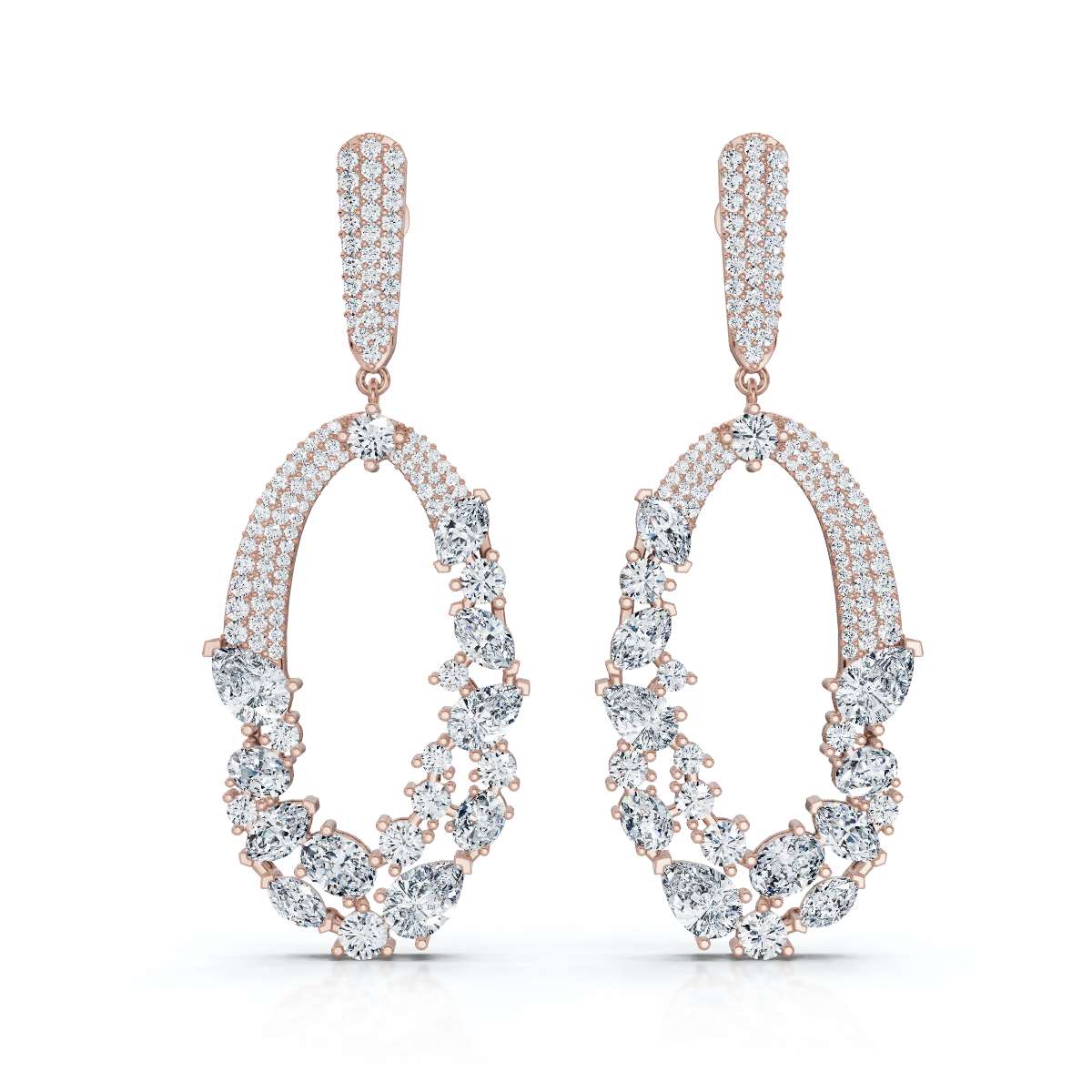 The Cluster Vine: 8.12 CTW Asymmetric Mixed-Cut Diamond Statement Chandelier Earrings 14K-18K Gold/Platinum