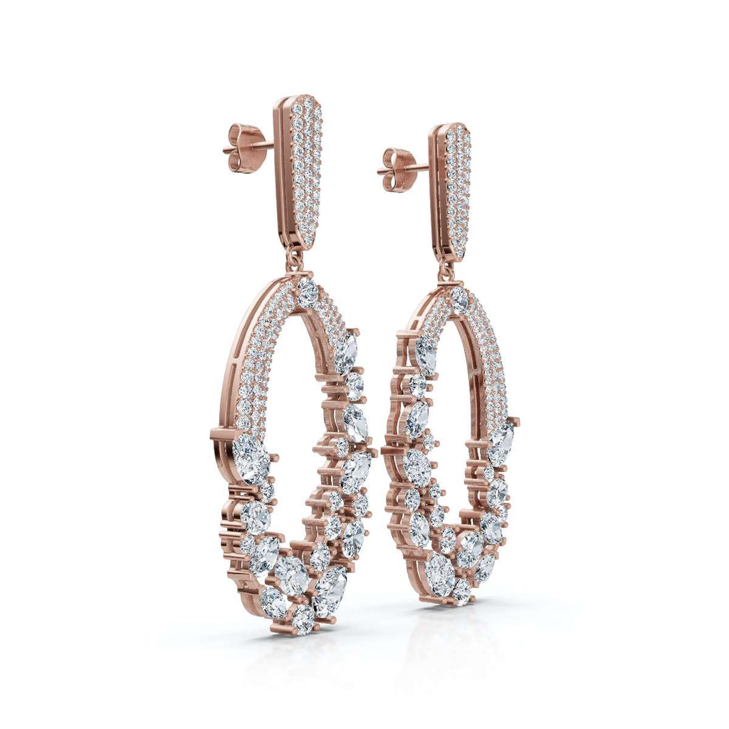 The Cluster Vine: 8.12 CTW Asymmetric Mixed-Cut Diamond Statement Chandelier Earrings 14K-18K Gold/Platinum