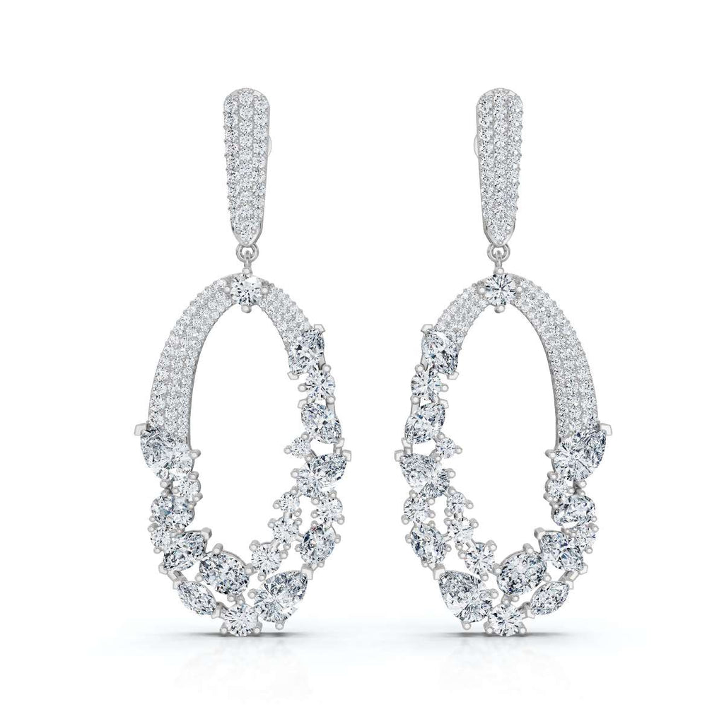 The Cluster Vine: 8.12 CTW Asymmetric Mixed-Cut Diamond Statement Chandelier Earrings 14K-18K Gold/Platinum
