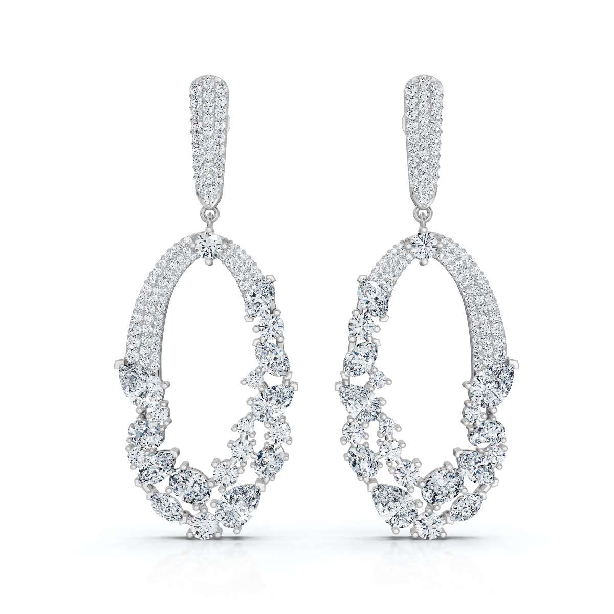 The Cluster Vine: 8.12 CTW Asymmetric Mixed-Cut Diamond Statement Chandelier Earrings 14K-18K Gold/Platinum