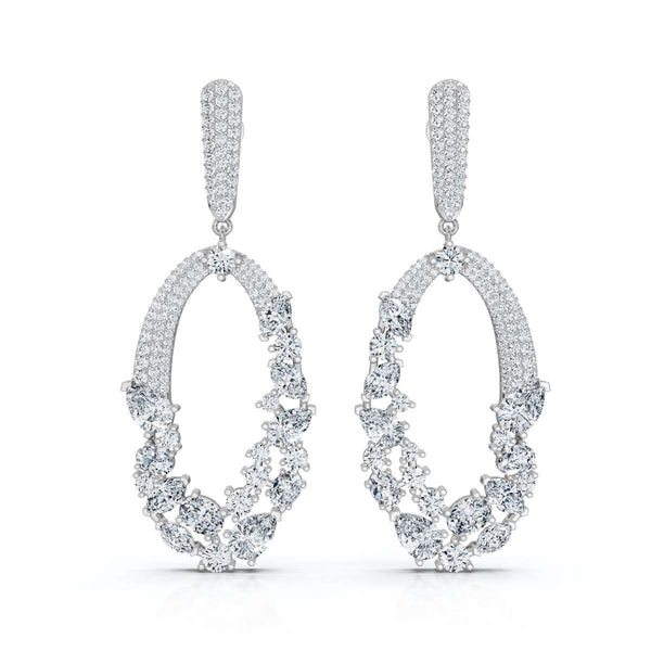 The Cluster Vine: 8.12 CTW Asymmetric Mixed-Cut Diamond Statement Chandelier Earrings 14K-18K Gold/Platinum