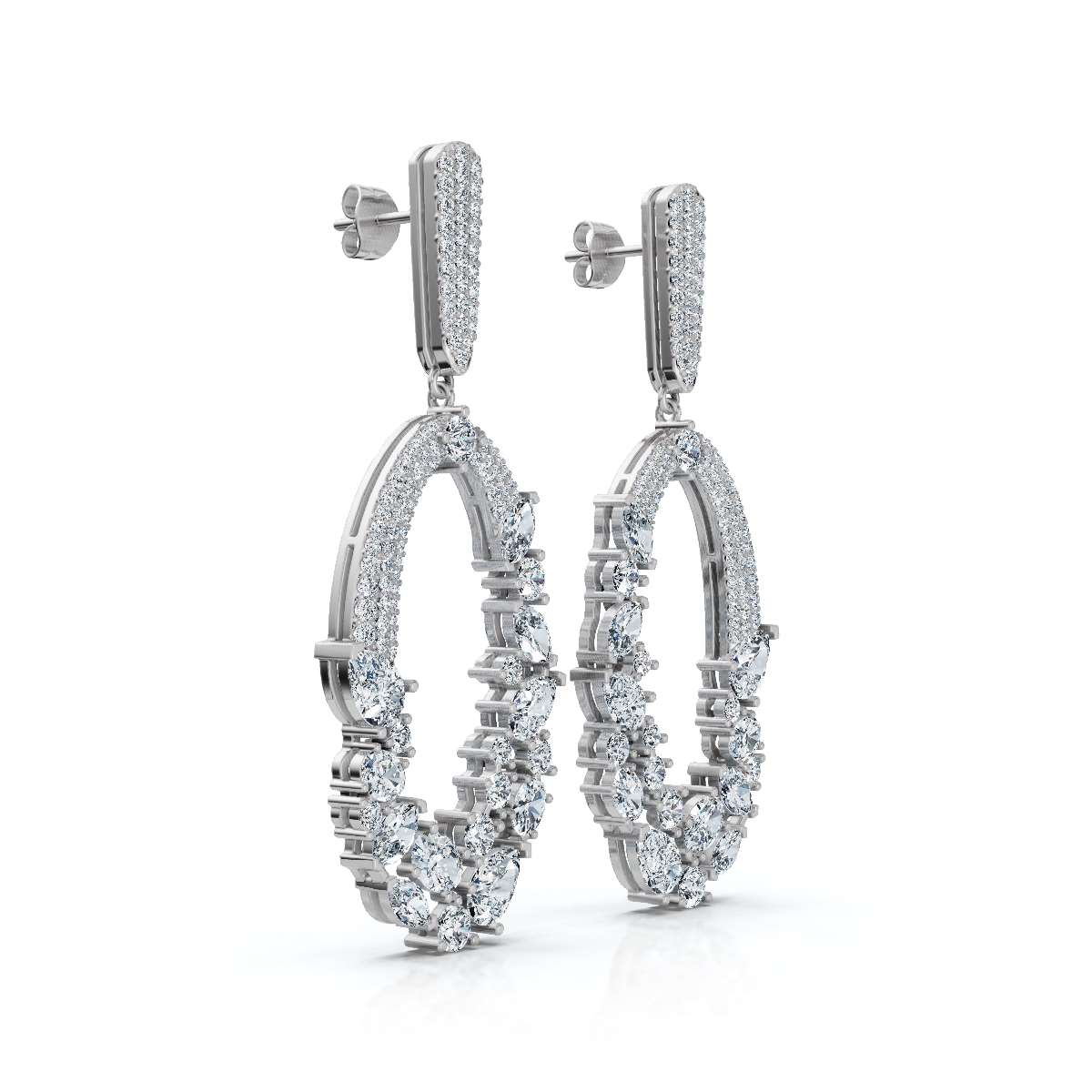 The Cluster Vine: 8.12 CTW Asymmetric Mixed-Cut Diamond Statement Chandelier Earrings 14K-18K Gold/Platinum
