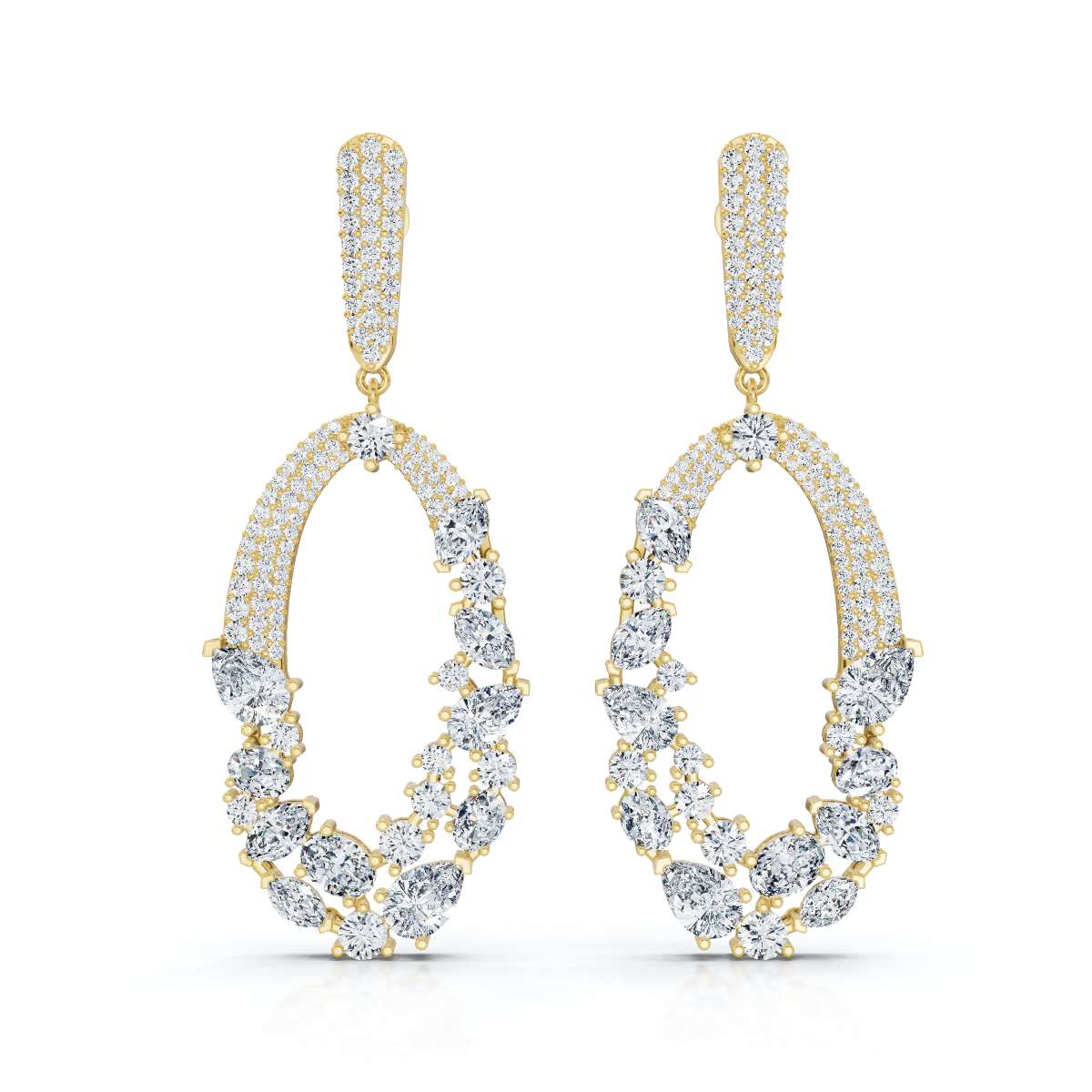 The Cluster Vine: 8.12 CTW Asymmetric Mixed-Cut Diamond Statement Chandelier Earrings 14K-18K Gold/Platinum