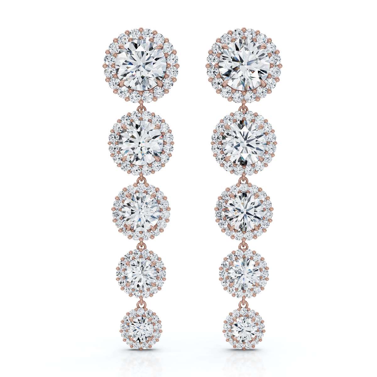 The Grand Tier: 11.77 CTW Graduated Diamond Classic Halo Statement Drops 14K-18K Gold/Platinum