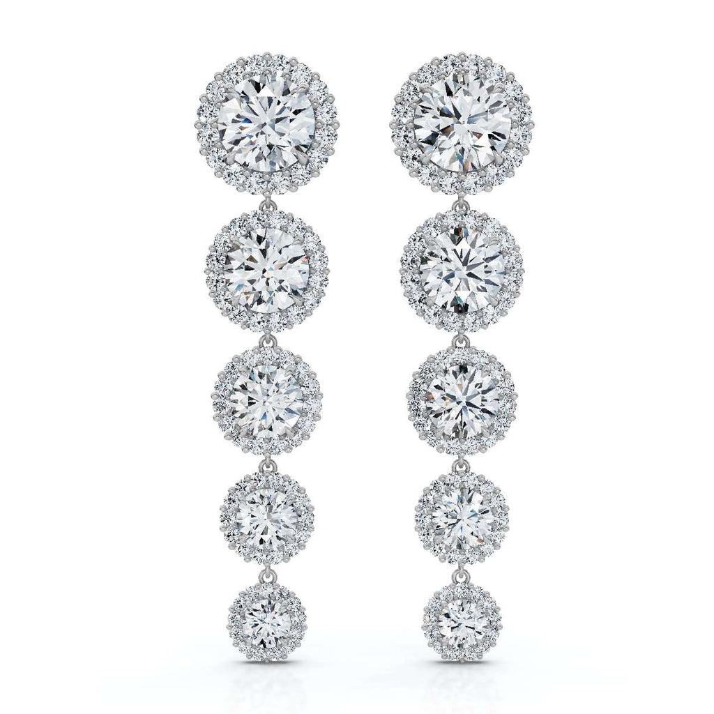 The Grand Tier: 11.77 CTW Graduated Diamond Classic Halo Statement Drops 14K-18K Gold/Platinum