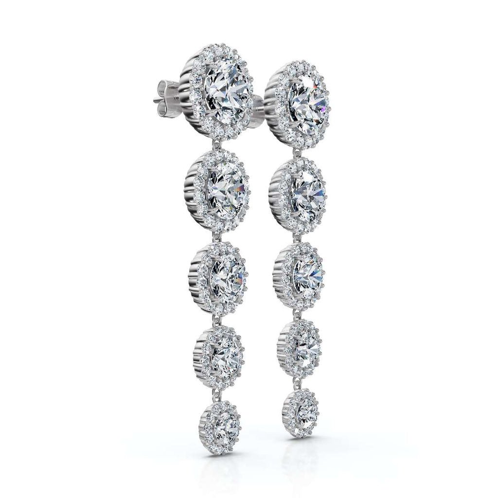 The Grand Tier: 11.77 CTW Graduated Diamond Classic Halo Statement Drops 14K-18K Gold/Platinum