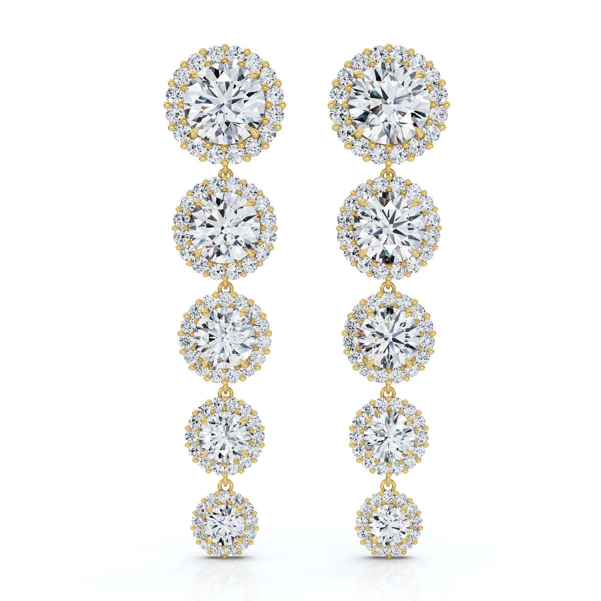 The Grand Tier: 11.77 CTW Graduated Diamond Classic Halo Statement Drops 14K-18K Gold/Platinum