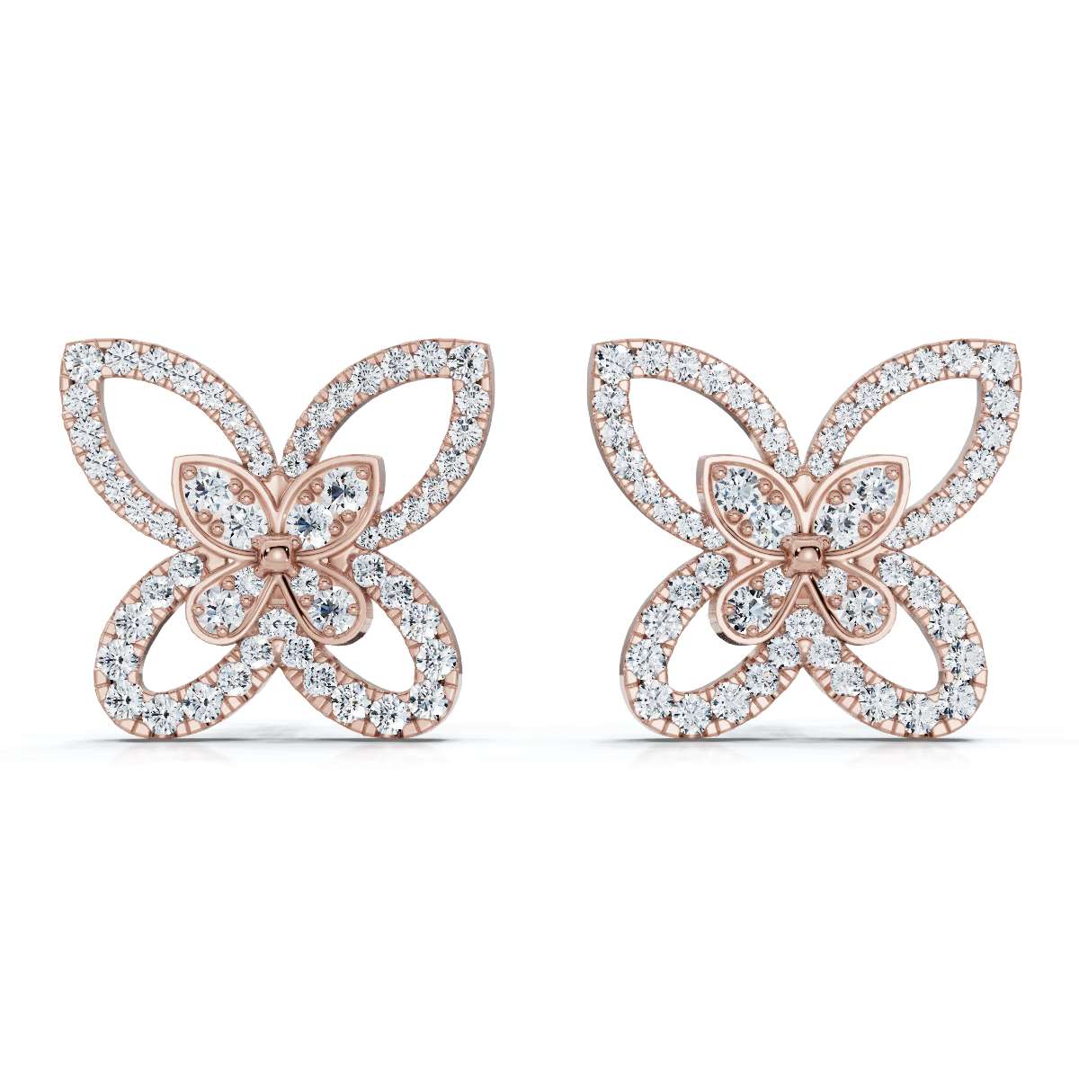 The Flutter Statement: 1.06 CTW Dimensional Lab-Grown Diamond Butterfly Studs Gold/Platinum