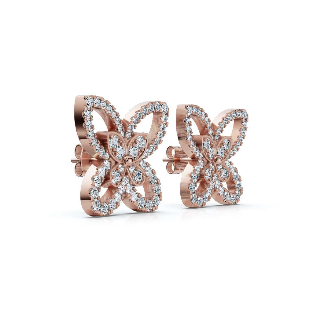 The Flutter Statement: 1.06 CTW Dimensional Lab-Grown Diamond Butterfly Studs Gold/Platinum