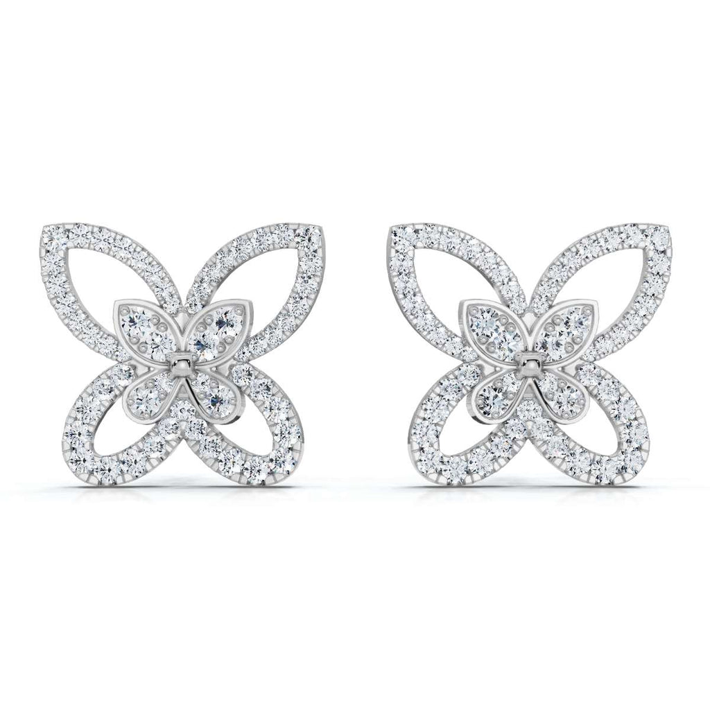 The Flutter Statement: 1.06 CTW Dimensional Lab-Grown Diamond Butterfly Studs Gold/Platinum