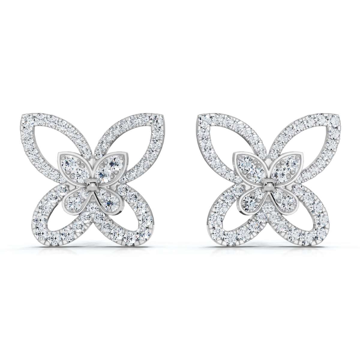The Flutter Statement: 1.06 CTW Dimensional Lab-Grown Diamond Butterfly Studs Gold/Platinum