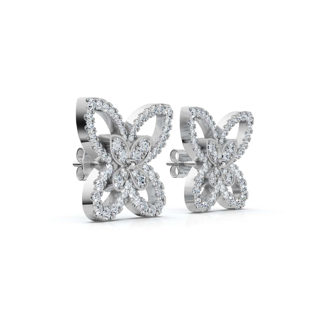 The Flutter Statement: 1.06 CTW Dimensional Lab-Grown Diamond Butterfly Studs Gold/Platinum