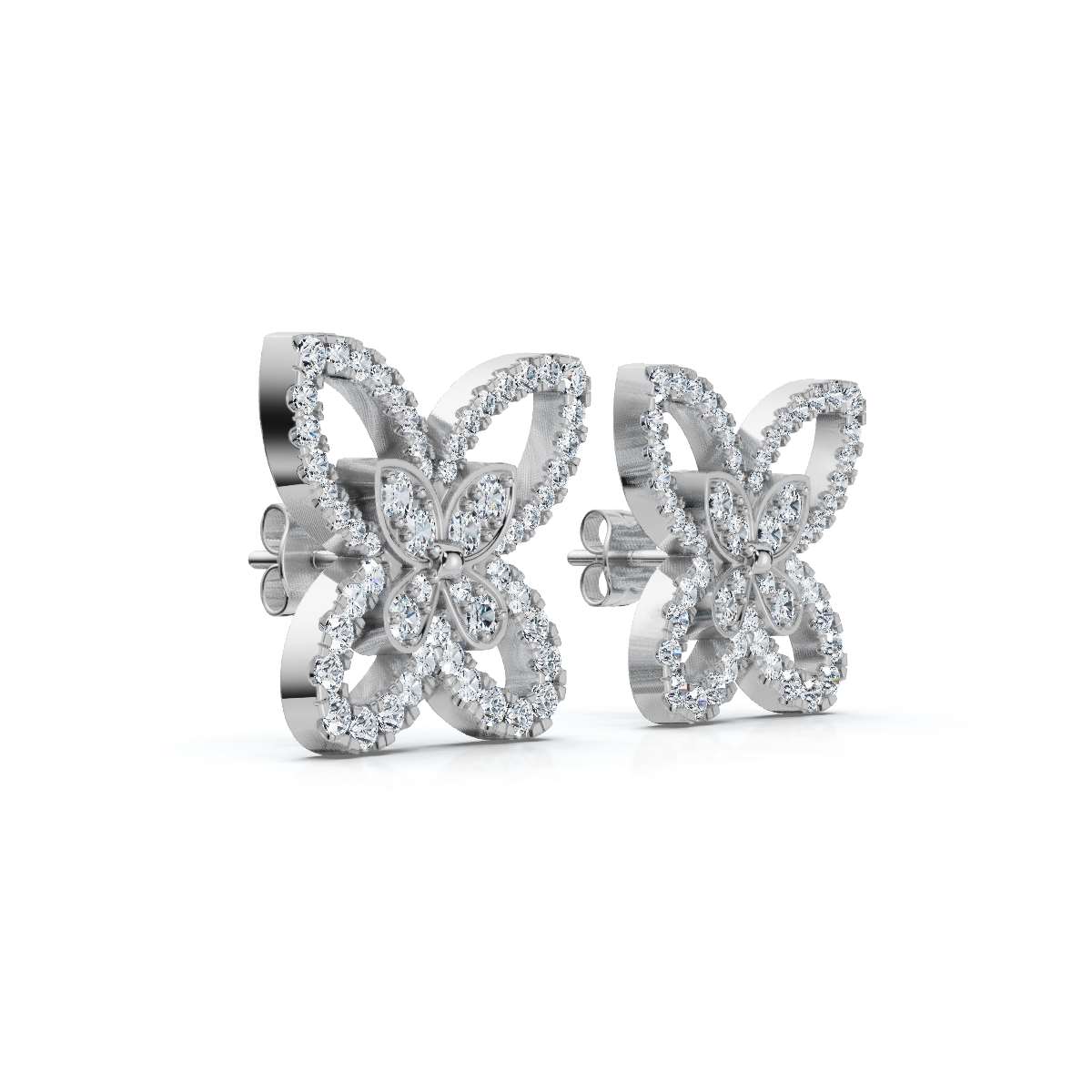 The Flutter Statement: 1.06 CTW Dimensional Lab-Grown Diamond Butterfly Studs Gold/Platinum