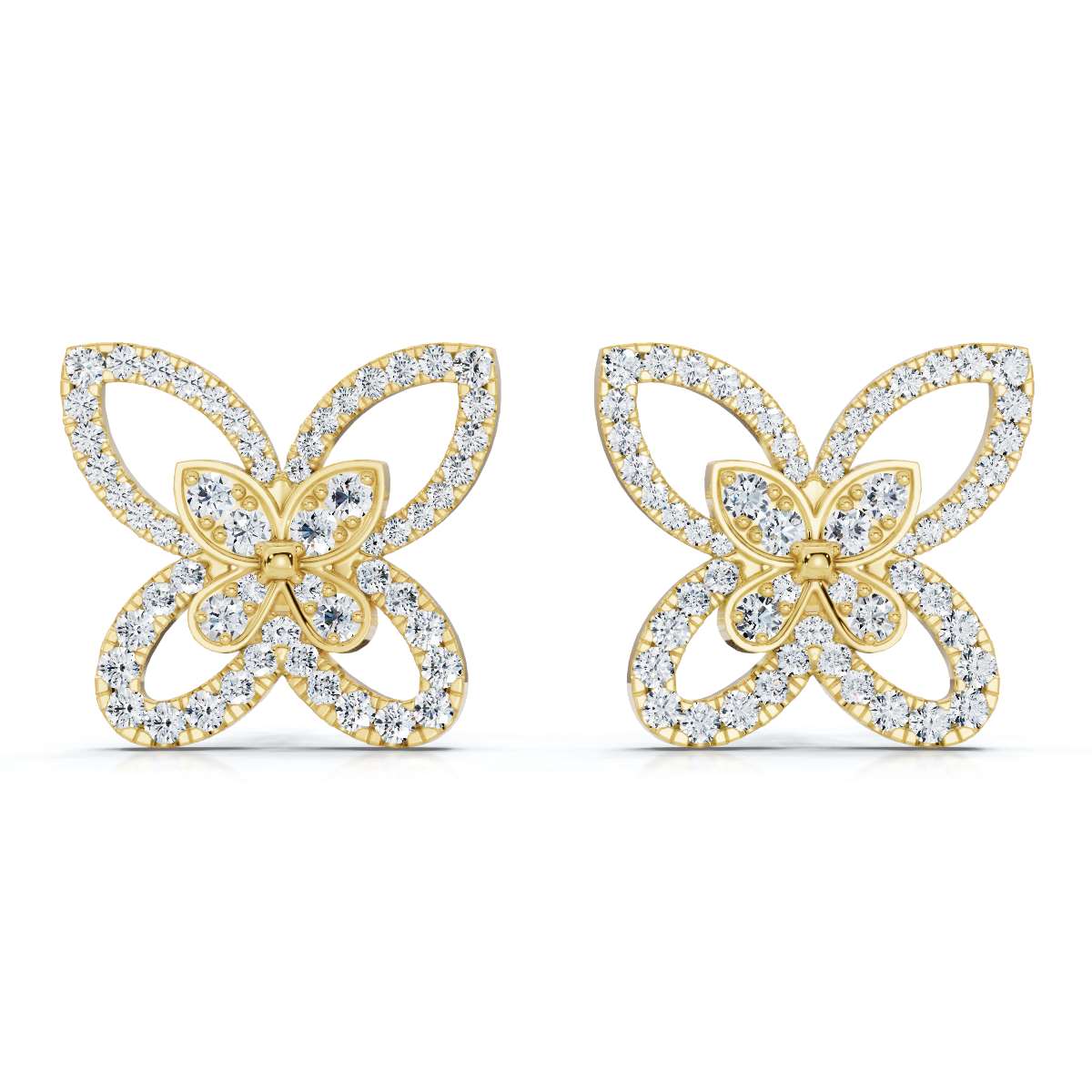 The Flutter Statement: 1.06 CTW Dimensional Lab-Grown Diamond Butterfly Studs Gold/Platinum
