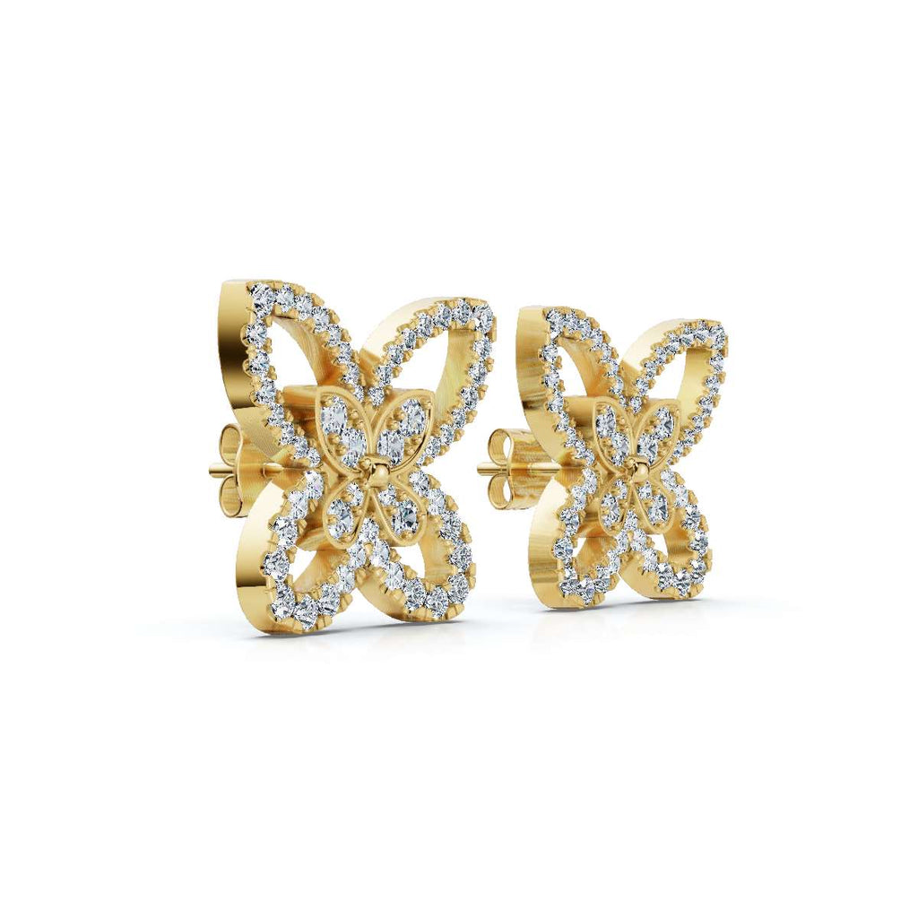The Flutter Statement: 1.06 CTW Dimensional Lab-Grown Diamond Butterfly Studs Gold/Platinum