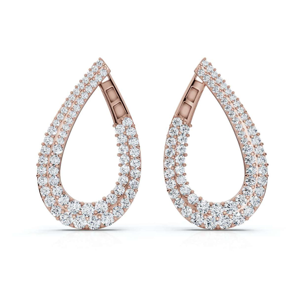 The Continuum Loop: 3.93 CTW Wrapped Multi-Row Pavé Teardrop Statement Hoops 14K-18K Gold/Platinum