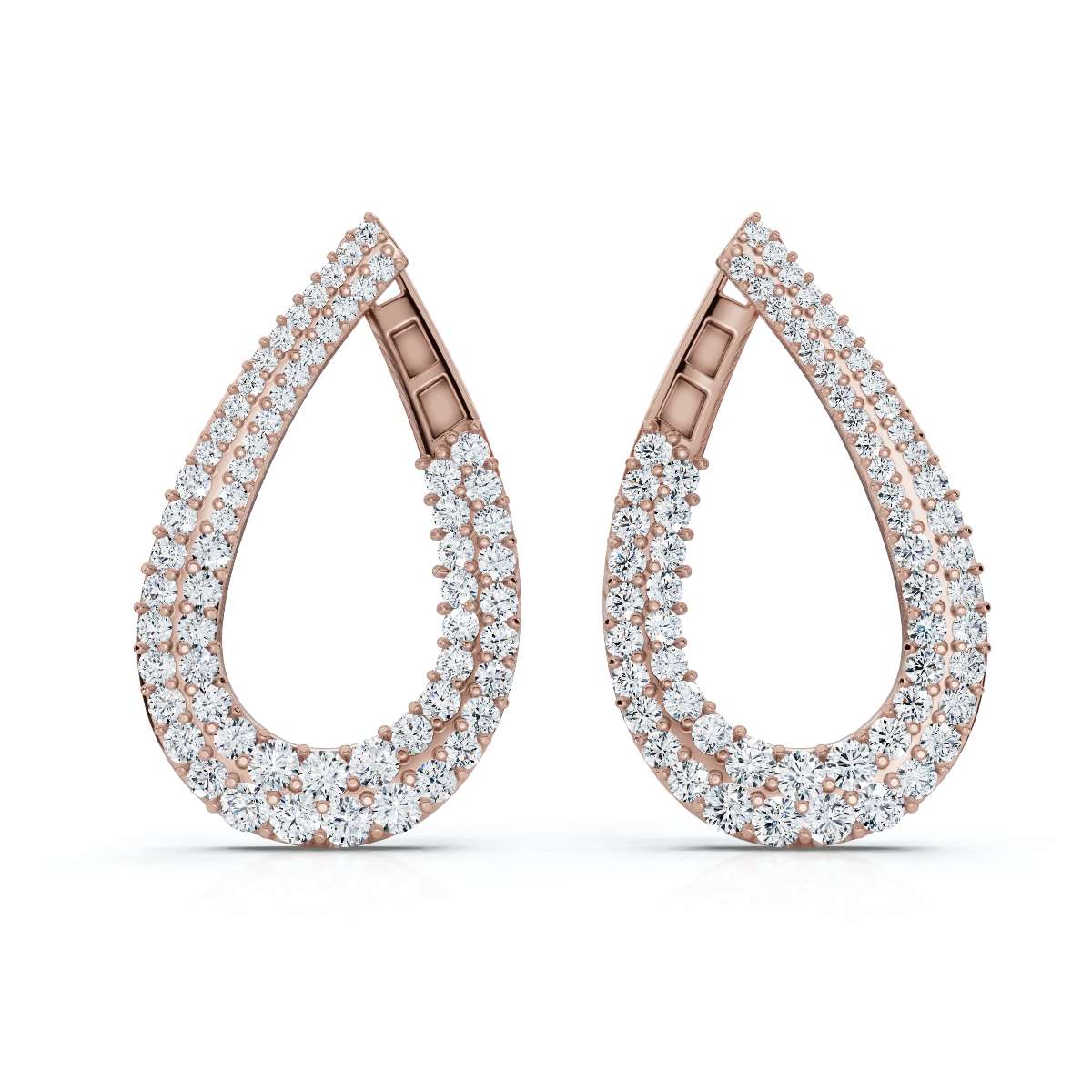 The Continuum Loop: 3.93 CTW Wrapped Multi-Row Pavé Teardrop Statement Hoops 14K-18K Gold/Platinum