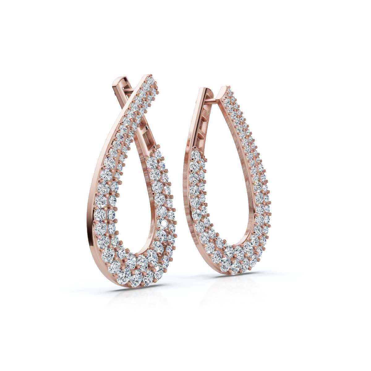 The Continuum Loop: 3.93 CTW Wrapped Multi-Row Pavé Teardrop Statement Hoops 14K-18K Gold/Platinum