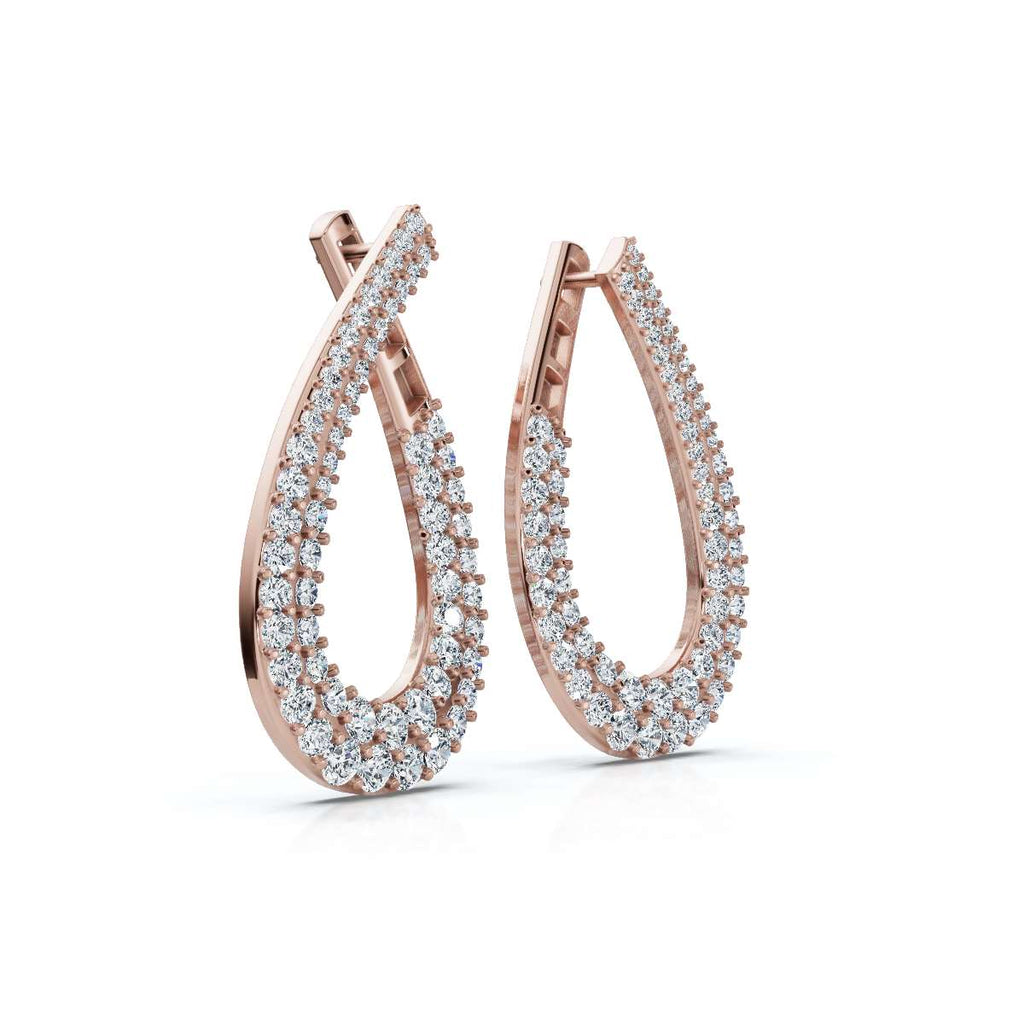 The Continuum Loop: 3.93 CTW Wrapped Multi-Row Pavé Teardrop Statement Hoops 14K-18K Gold/Platinum