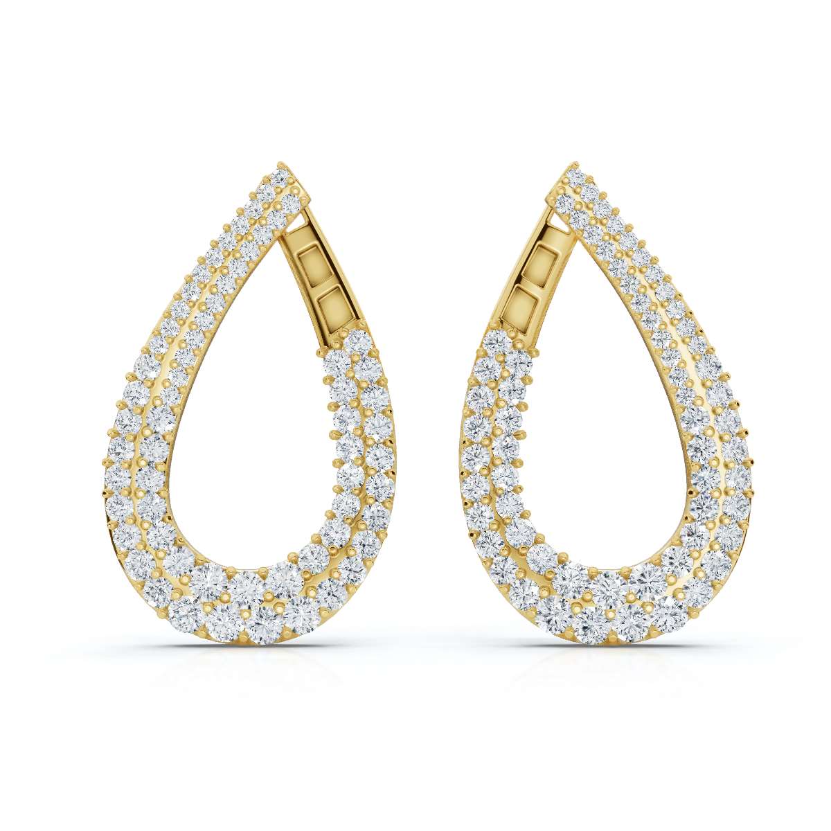The Continuum Loop: 3.93 CTW Wrapped Multi-Row Pavé Teardrop Statement Hoops 14K-18K Gold/Platinum