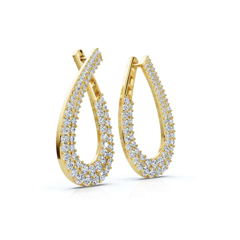 The Continuum Loop: 3.93 CTW Wrapped Multi-Row Pavé Teardrop Statement Hoops 14K-18K Gold/Platinum