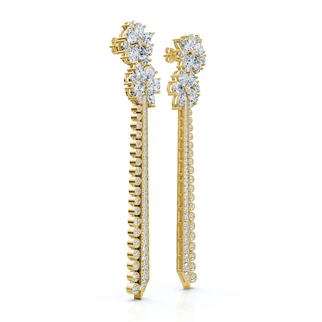 The Grand Cascade Max: 8.42 CTW Mixed-Cut Flower & Linear Tassel Statement Earrings 14K-18K Gold/Platinum