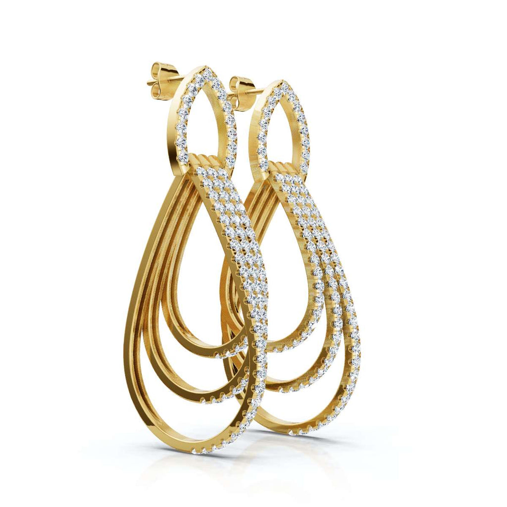 The Continuum Cascade: 2.65 CTW Concentric Layered Diamond Teardrop Drops 14K-18K Gold/Platinum