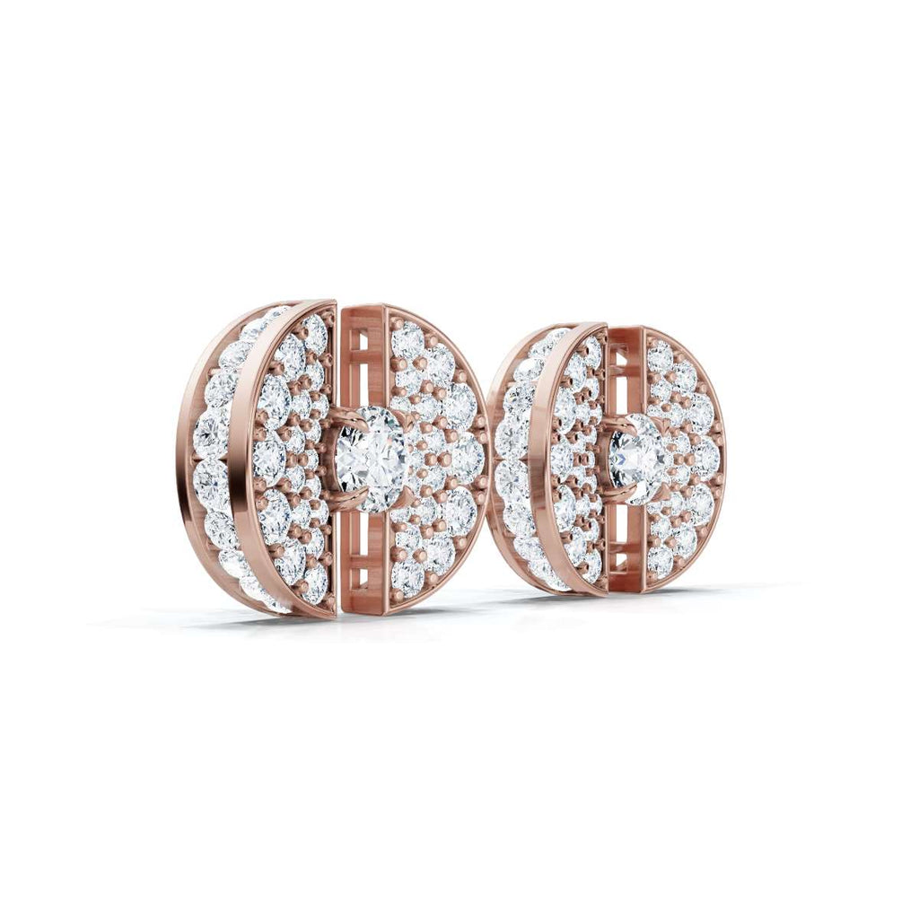 The Horizon Rift: 3.72 CTW Floating Solitaire & Pavé Crescent Button Studs 14K-18K Gold/Platinum