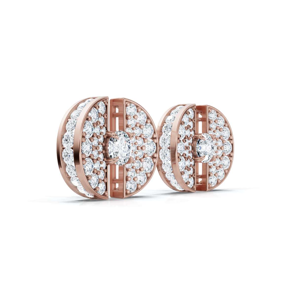 The Horizon Rift: 3.72 CTW Floating Solitaire & Pavé Crescent Button Studs 14K-18K Gold/Platinum