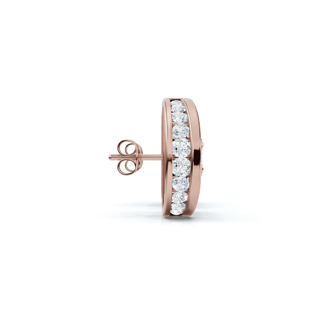 The Horizon Rift: 3.72 CTW Floating Solitaire & Pavé Crescent Button Studs 14K-18K Gold/Platinum