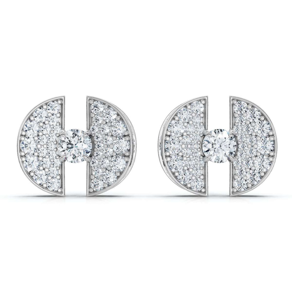 The Horizon Rift: 3.72 CTW Floating Solitaire & Pavé Crescent Button Studs 14K-18K Gold/Platinum