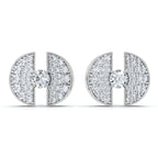 The Horizon Rift: 3.72 CTW Floating Solitaire & Pavé Crescent Button Studs 14K-18K Gold/Platinum