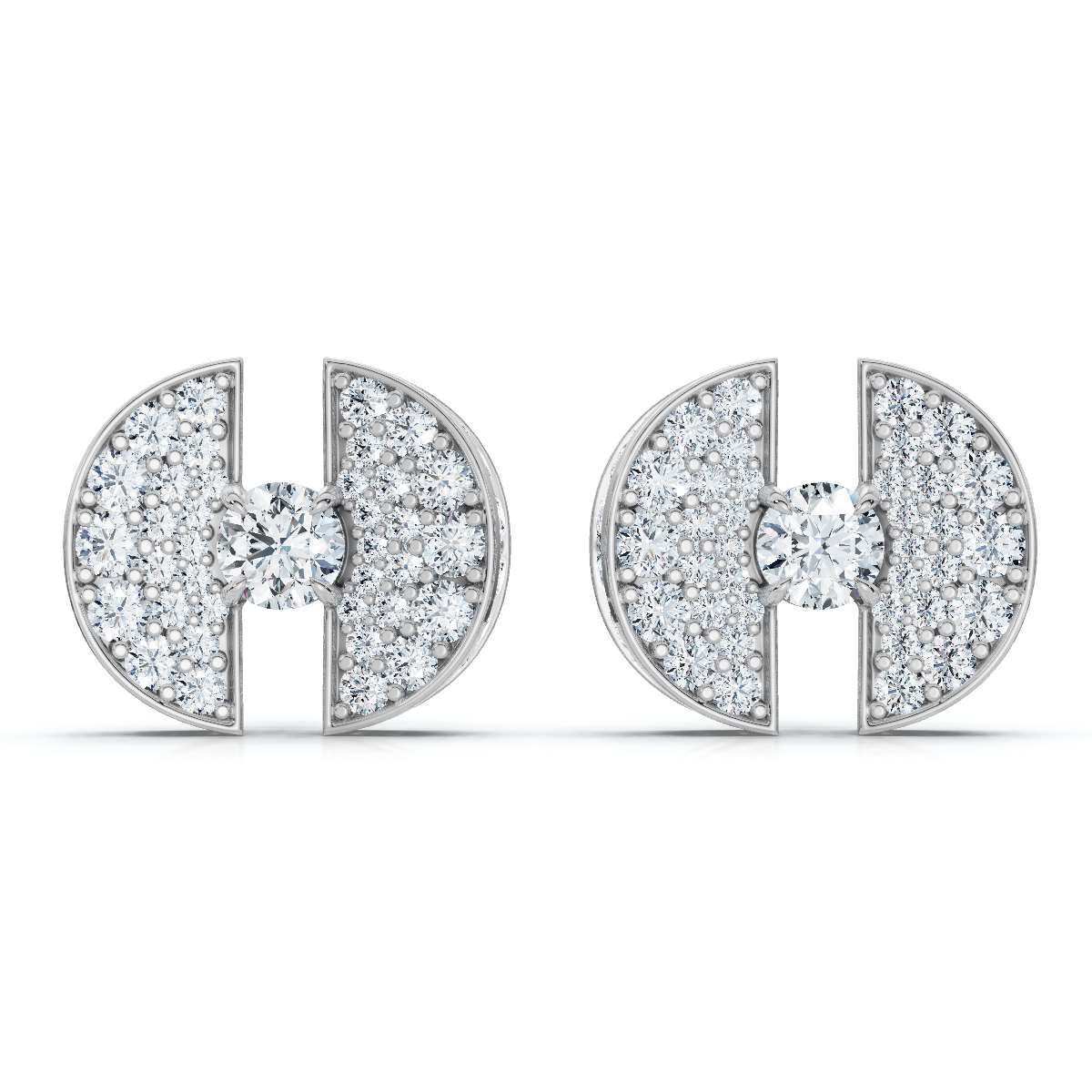 The Horizon Rift: 3.72 CTW Floating Solitaire & Pavé Crescent Button Studs 14K-18K Gold/Platinum