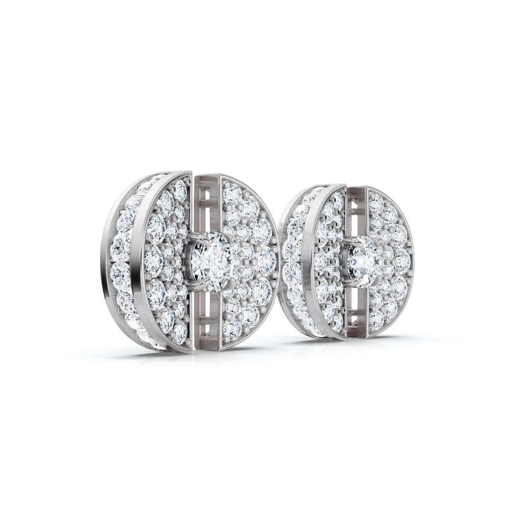 The Horizon Rift: 3.72 CTW Floating Solitaire & Pavé Crescent Button Studs 14K-18K Gold/Platinum