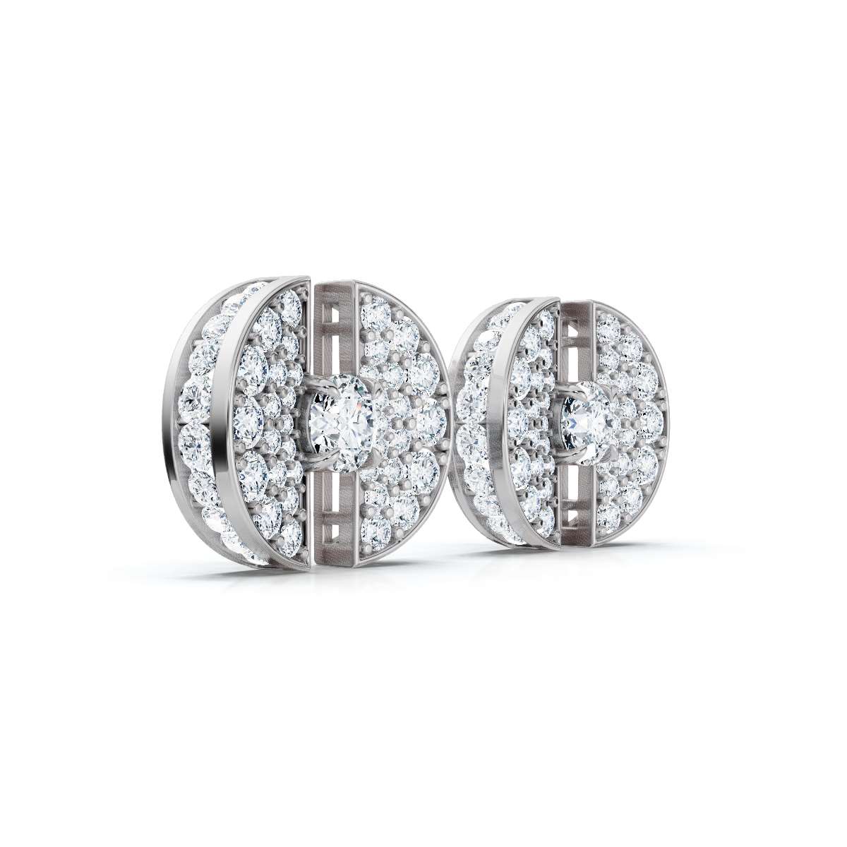 The Horizon Rift: 3.72 CTW Floating Solitaire & Pavé Crescent Button Studs 14K-18K Gold/Platinum