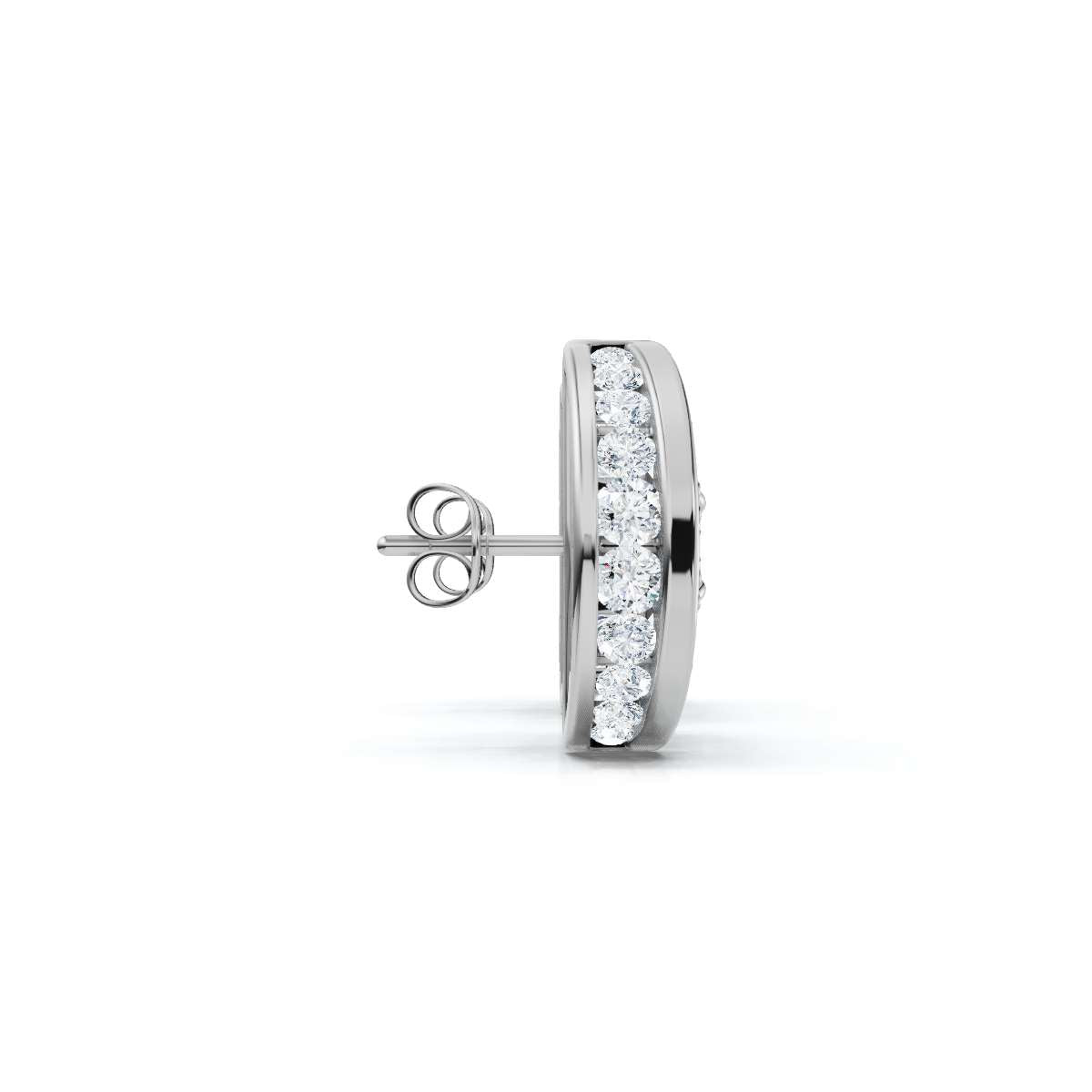 The Horizon Rift: 3.72 CTW Floating Solitaire & Pavé Crescent Button Studs 14K-18K Gold/Platinum