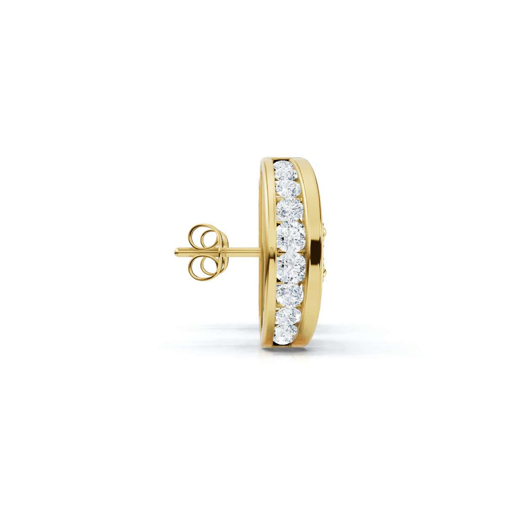 The Horizon Rift: 3.72 CTW Floating Solitaire & Pavé Crescent Button Studs 14K-18K Gold/Platinum