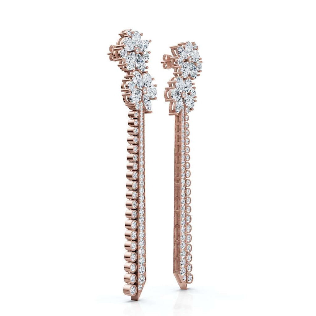 The Grand Cascade: 6.64 CTW Mixed-Cut Flower & Linear Tassel Statement Earrings 14K-18K Gold/Platinum