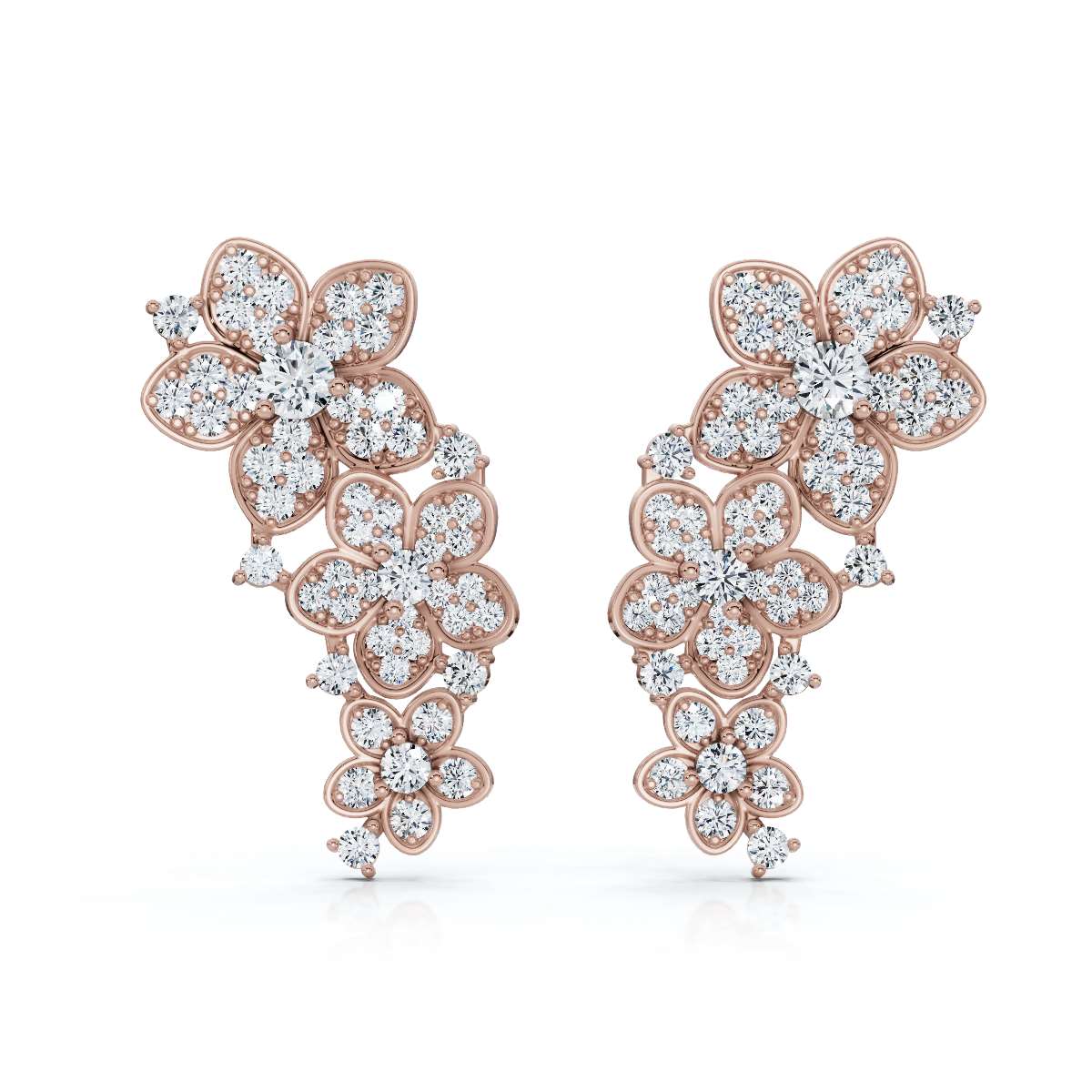 The Wildflower Vine: 3.30 CTW Graduated Diamond Cluster Statement Studs 14K-18K Gold/Platinum