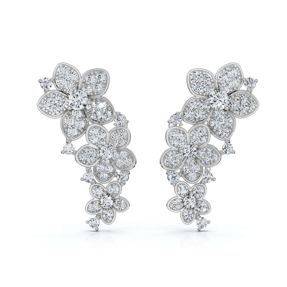 The Wildflower Vine: 3.30 CTW Graduated Diamond Cluster Statement Studs 14K-18K Gold/Platinum