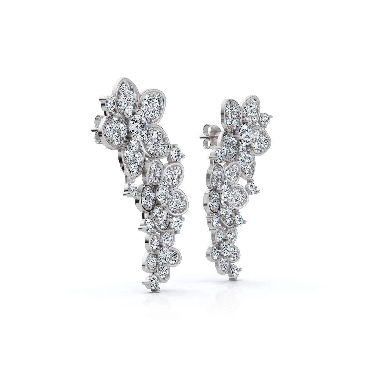 The Wildflower Vine: 3.30 CTW Graduated Diamond Cluster Statement Studs 14K-18K Gold/Platinum