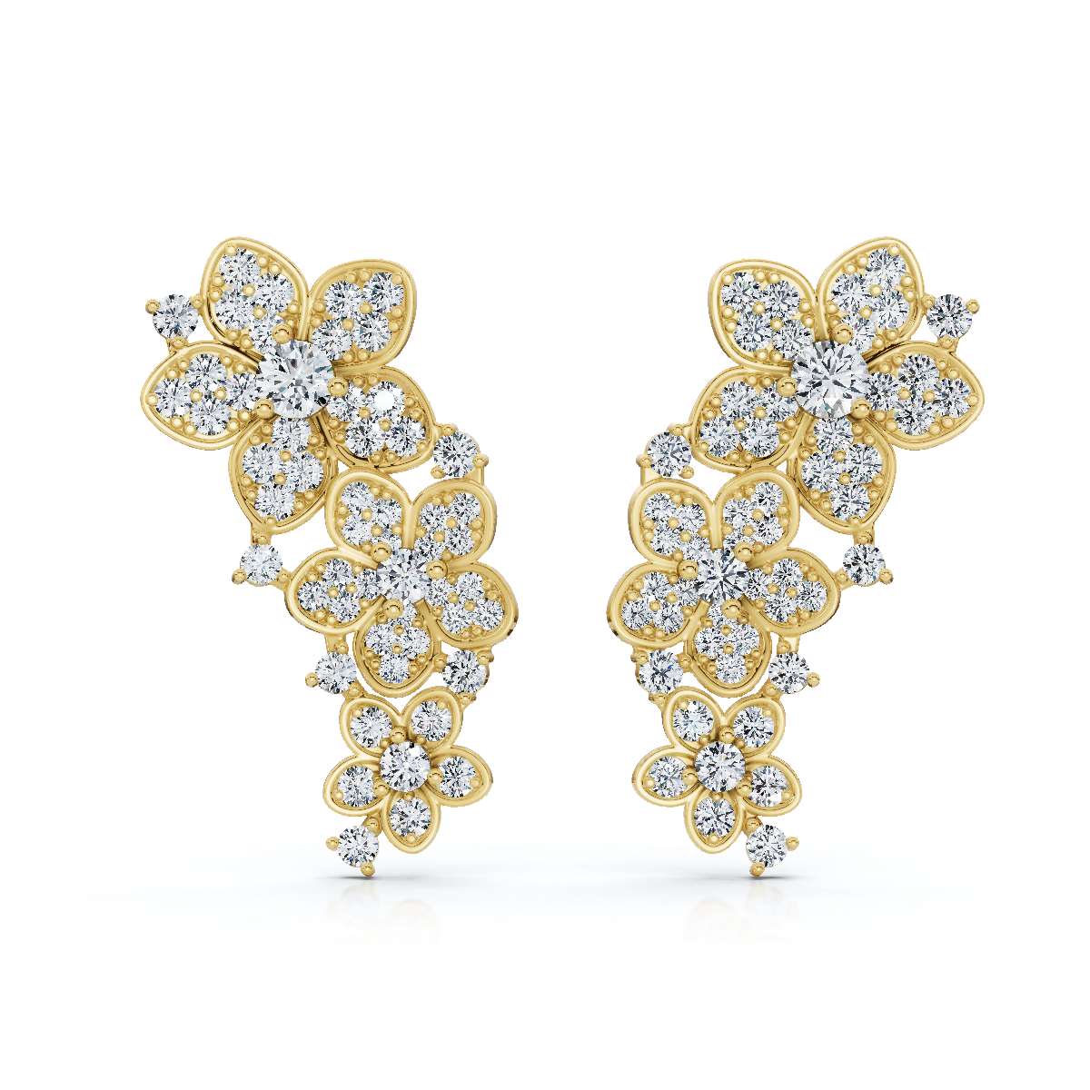 The Wildflower Vine: 3.30 CTW Graduated Diamond Cluster Statement Studs 14K-18K Gold/Platinum