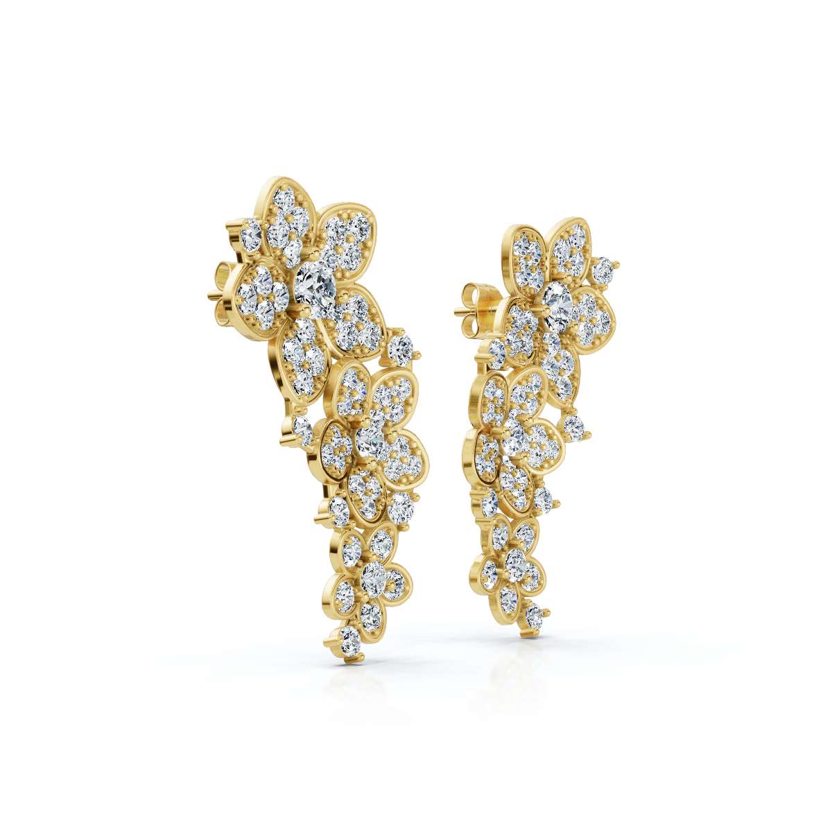 The Wildflower Vine: 3.30 CTW Graduated Diamond Cluster Statement Studs 14K-18K Gold/Platinum