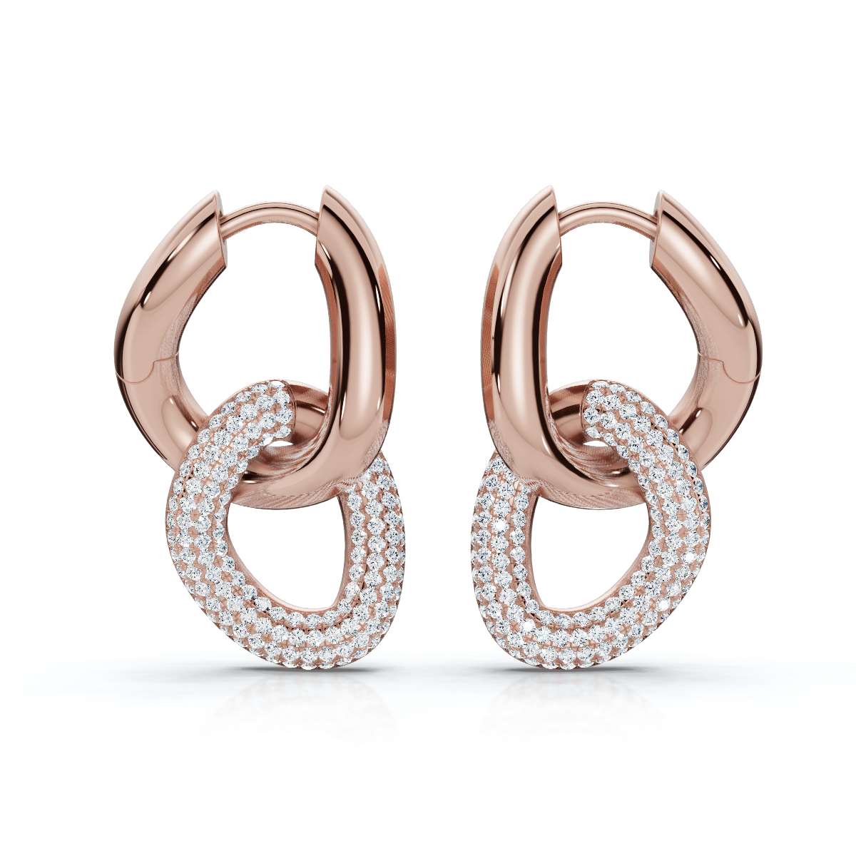 The Metamorphic Link: 1.26 CTW Organic Multi-Row Pavé Huggie Drop Earrings 14K-18K Gold/Platinum