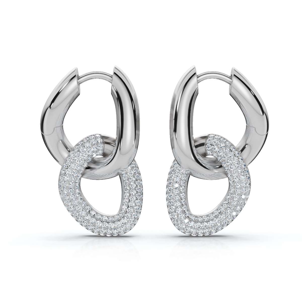 The Metamorphic Link: 1.26 CTW Organic Multi-Row Pavé Huggie Drop Earrings 14K-18K Gold/Platinum