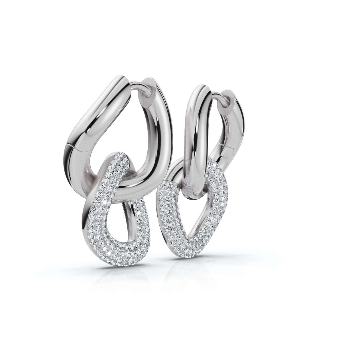 The Metamorphic Link: 1.26 CTW Organic Multi-Row Pavé Huggie Drop Earrings 14K-18K Gold/Platinum