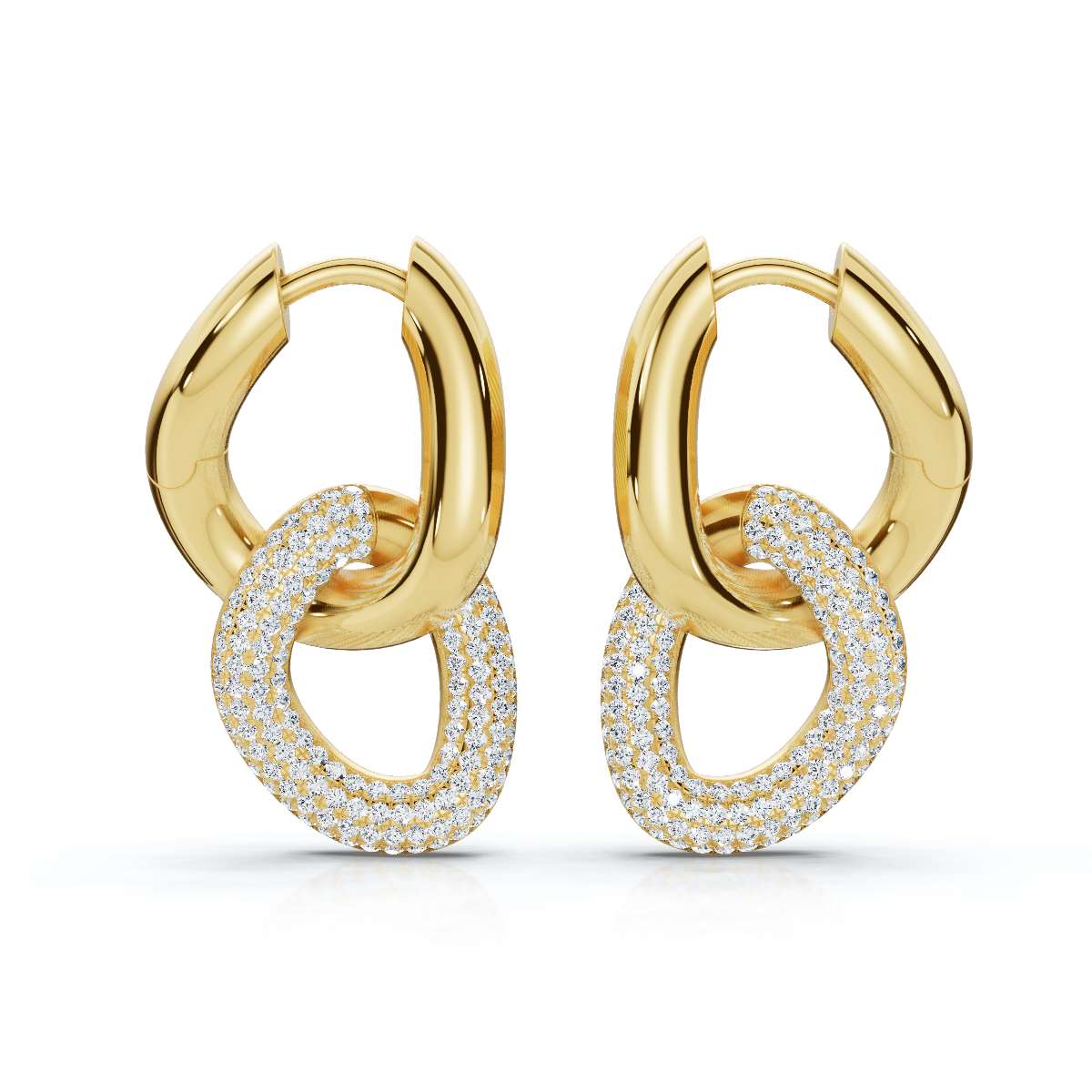 The Metamorphic Link: 1.26 CTW Organic Multi-Row Pavé Huggie Drop Earrings 14K-18K Gold/Platinum