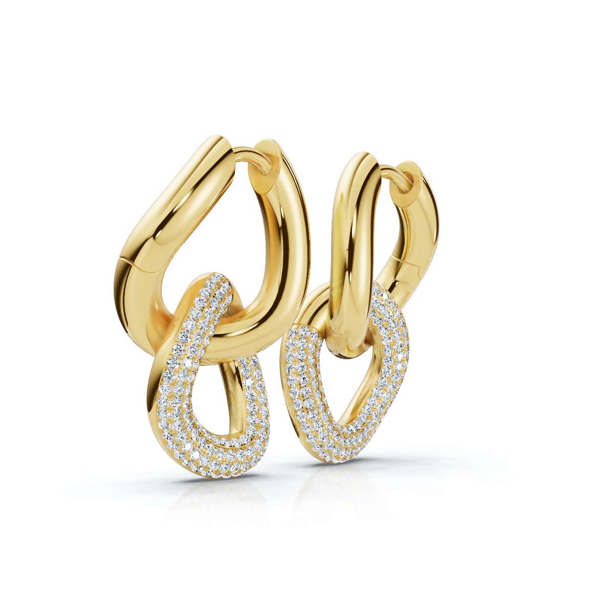 The Metamorphic Link: 1.26 CTW Organic Multi-Row Pavé Huggie Drop Earrings 14K-18K Gold/Platinum